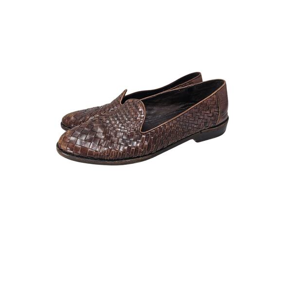 Vintage Cole Haan Bragano 9.5 Brown Woven Leather Loafer Slip On Career Classic